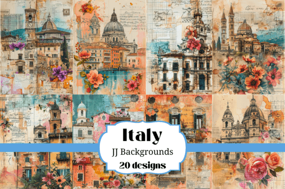 20 Italy Junk Journal Backgrounds for Authentic Collage Art