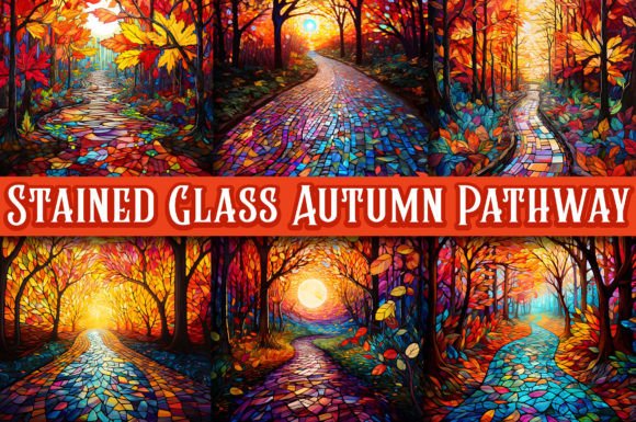 Capture Autumn's Glow: Stained Glass Pathway Backgrounds