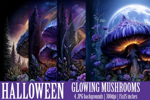 Enchant Your Designs: Fantasy Glowing Mushroom Backgrounds