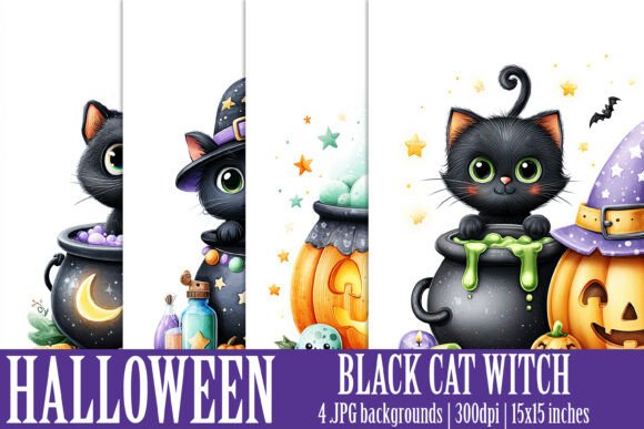 Enchanting Halloween Black Witch Cat Backgrounds S2