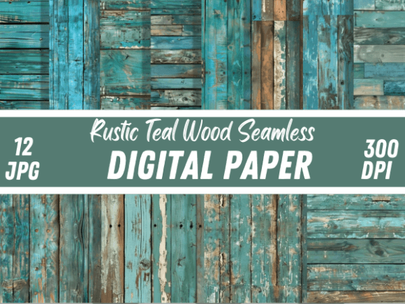 Rustic Teal Wood Antique Backgrounds: Digital Craft Assets