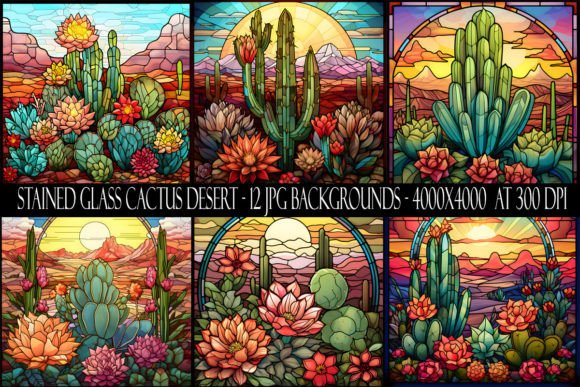 Stained Glass Cactus Desert Backgrounds