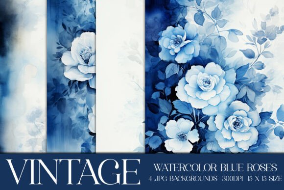 Watercolor Blue Roses Backgrounds, S2: Vintage Charm for Modern Projects