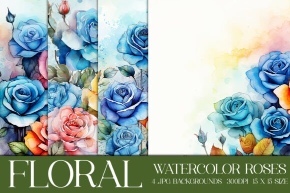 Watercolor Colorful Roses Backgrounds, 1: Your Vintage Design Solution